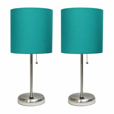 DIAMOND SPARKLE Stick Lamp with USB charging port and Fabric Shade, Teal, 2PK DI2751446